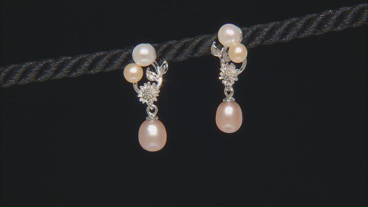 Multi Color Cultured Freshwater Pearl Rhodium Over Sterling Silver Earrings Video Thumbnail