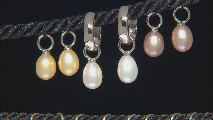 Multi Color Cultured Freshwater Pearl Rhodium Over Sterling Silver Earring Set Video Thumbnail