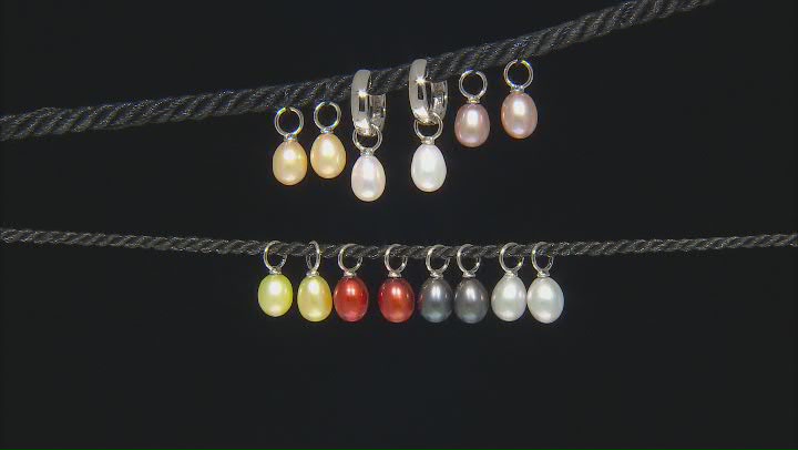 Multi Color Cultured Freshwater Pearl Rhodium Over Sterling Silver Earring Set Video Thumbnail