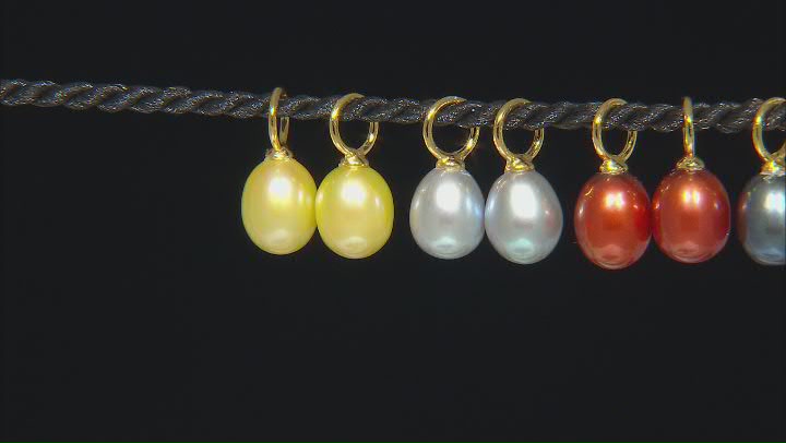Multi Color Cultured Freshwater Pearl 18k Over Sterling Silver Earring Set Video Thumbnail