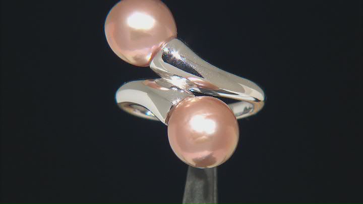 Genusis™ Pink Cultured Freshwater Pearl Rhodium Over Sterling Silver Bypass Ring Video Thumbnail