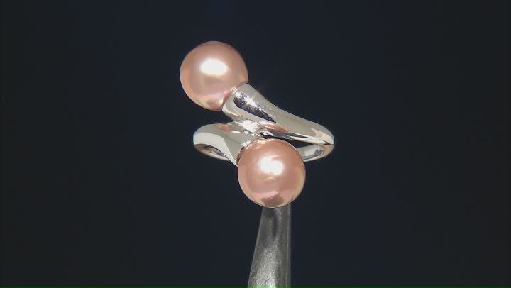Genusis™ Pink Cultured Freshwater Pearl Rhodium Over Sterling Silver Bypass Ring Video Thumbnail