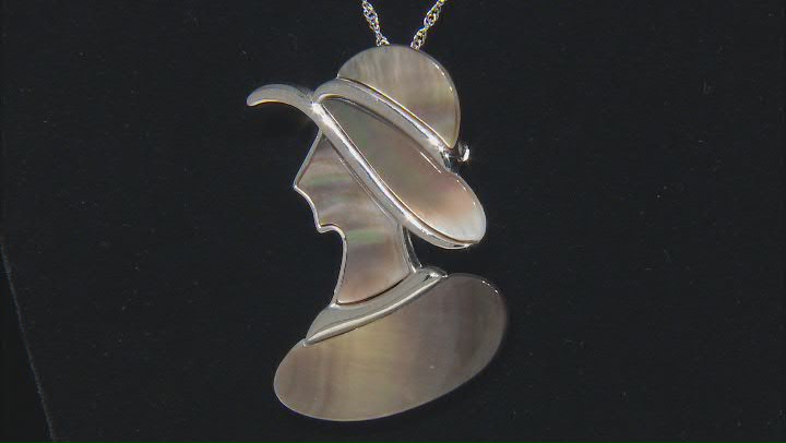 Black Tahitian Mother-of-Pearl Rhodium Over Sterling Silver Pendant Brooch with Chain Video Thumbnail