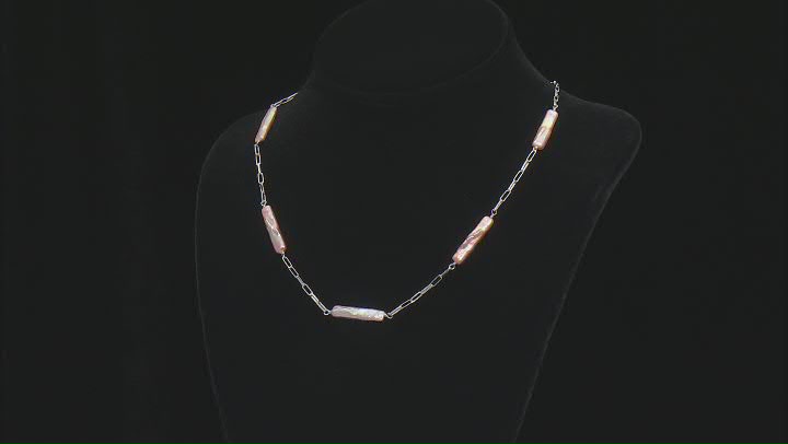 Multi-Color Cultured Freshwater Pearl Rhodium Over Sterling Silver Station Necklace Video Thumbnail