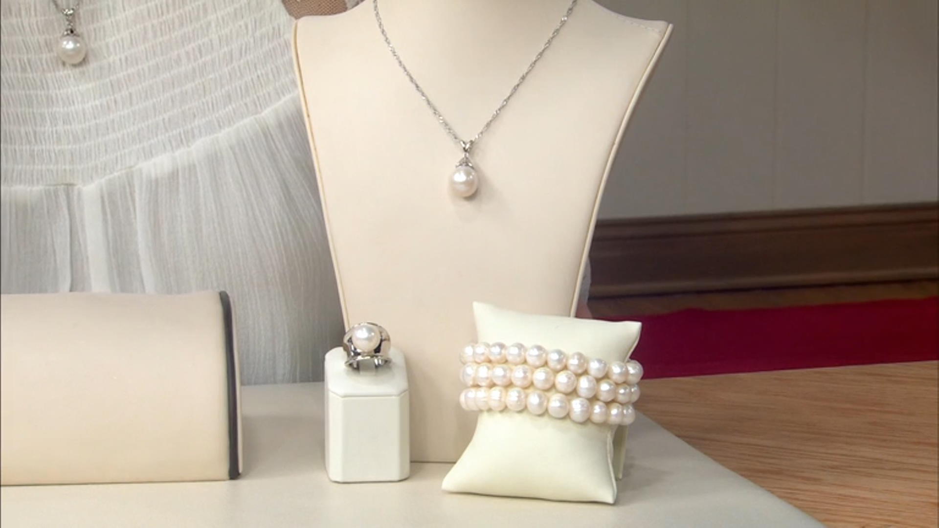 Genusis™ White Cultured Freshwater Pearl Rhodium Over Sterling Silver Pendant And Chain Video Thumbnail