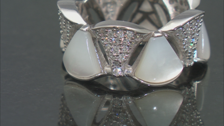 White Cultured Mother Of Pearl Cubic Zirconia Accents Rhodium Over Sterling Ring Video Thumbnail