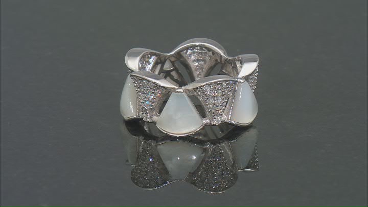 White Cultured Mother Of Pearl Cubic Zirconia Accents Rhodium Over Sterling Ring Video Thumbnail