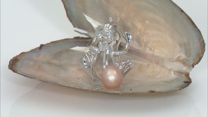 Wish® Pearl Cultured Freshwater Pearl Rhodium Over Silver Frog Pendant With Chain Video Thumbnail