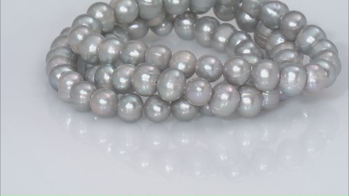 Platinum Cultured Freshwater Pearl Stretch Bracelet Set Of Three Video Thumbnail