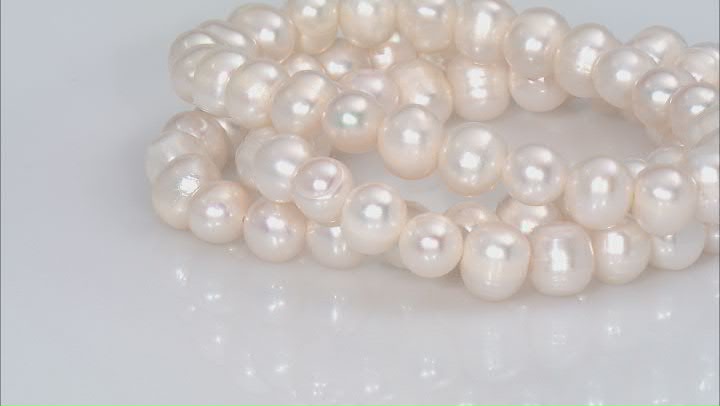 White Cultured Freshwater Pearl Stretch Bracelet Set Of Three Video Thumbnail