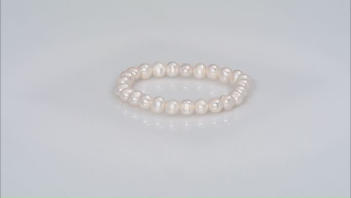 White Cultured Freshwater Pearl Stretch Bracelet Set Of Three Video Thumbnail
