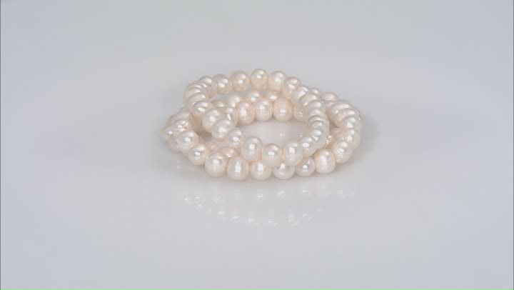 White Cultured Freshwater Pearl Stretch Bracelet Set Of Three Video Thumbnail