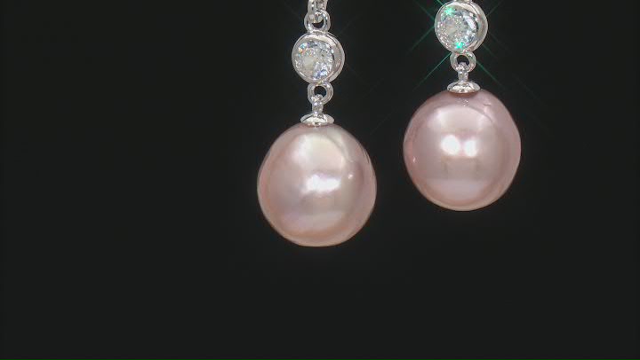 Genusis™ Lavender Cultured Freshwater Pearl and Cubic Zirconia Rhodium Over Sterling Silver Earrings Video Thumbnail
