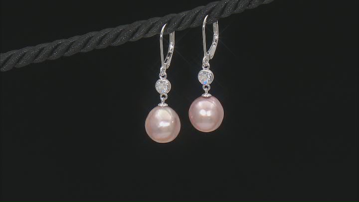 Genusis™ Lavender Cultured Freshwater Pearl and Cubic Zirconia Rhodium Over Sterling Silver Earrings Video Thumbnail