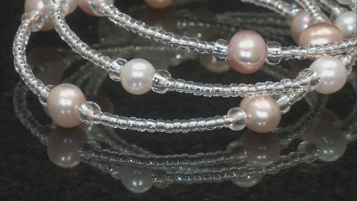 Light Multi-Color Cultured Freshwater Pearl And Glass Bead Sterling Silver Bangle Set Video Thumbnail