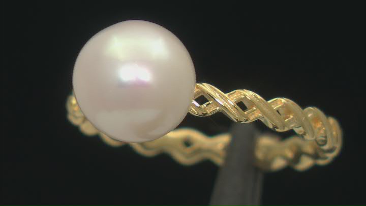 White Cultured Freshwater Pearl 18k Yellow Gold Over Sterling Silver Ring Video Thumbnail