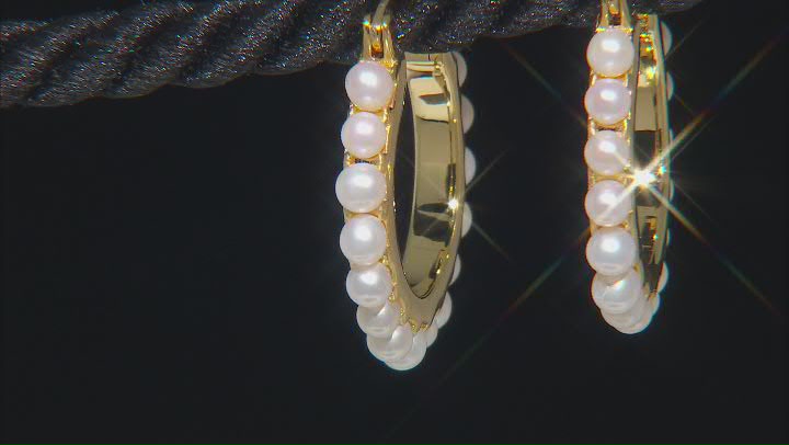 White Cultured Freshwater Pearl 18k Yellow Gold Over Sterling Silver Earrings Video Thumbnail