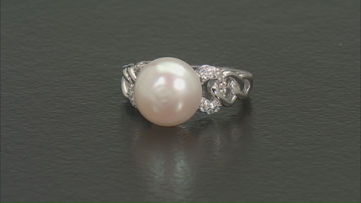 White Cultured Freshwater Pearl and White Zircon Accents Rhodium Over Sterling Silver Ring Video Thumbnail