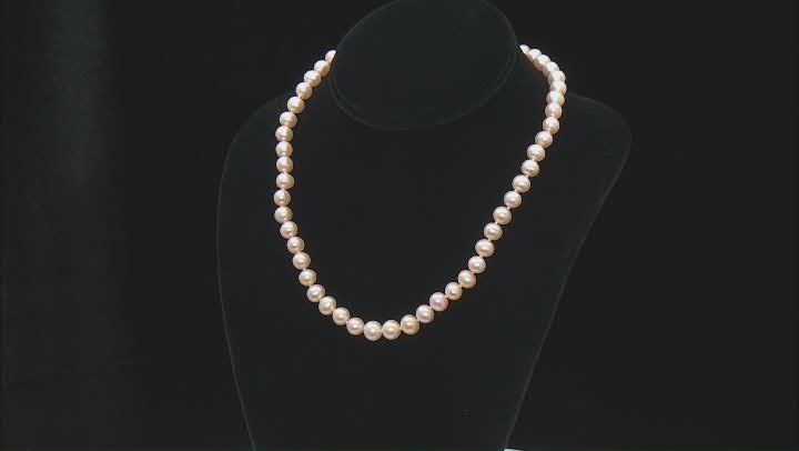 Peach Cultured Freshwater Pearl Rhodium Over Sterling Silver Necklace Video Thumbnail