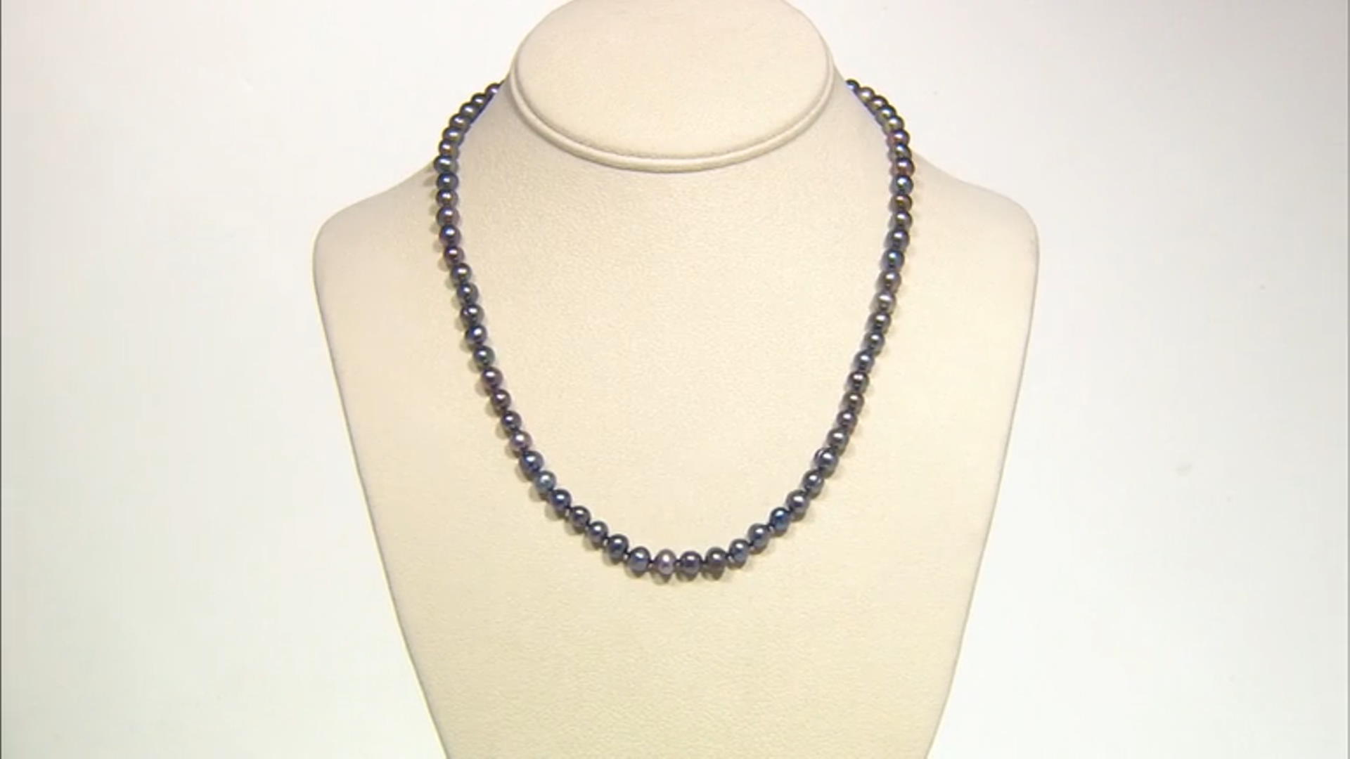 Black Cultured Freshwater Pearl Rhodium Over Sterling Silver Necklace Video Thumbnail