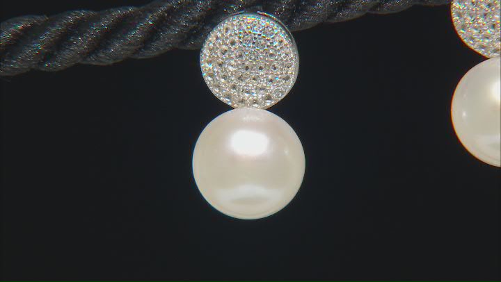 White Cultured Freshwater Pearl and White Topaz Rhodium Over Sterling Silver Earrings Video Thumbnail