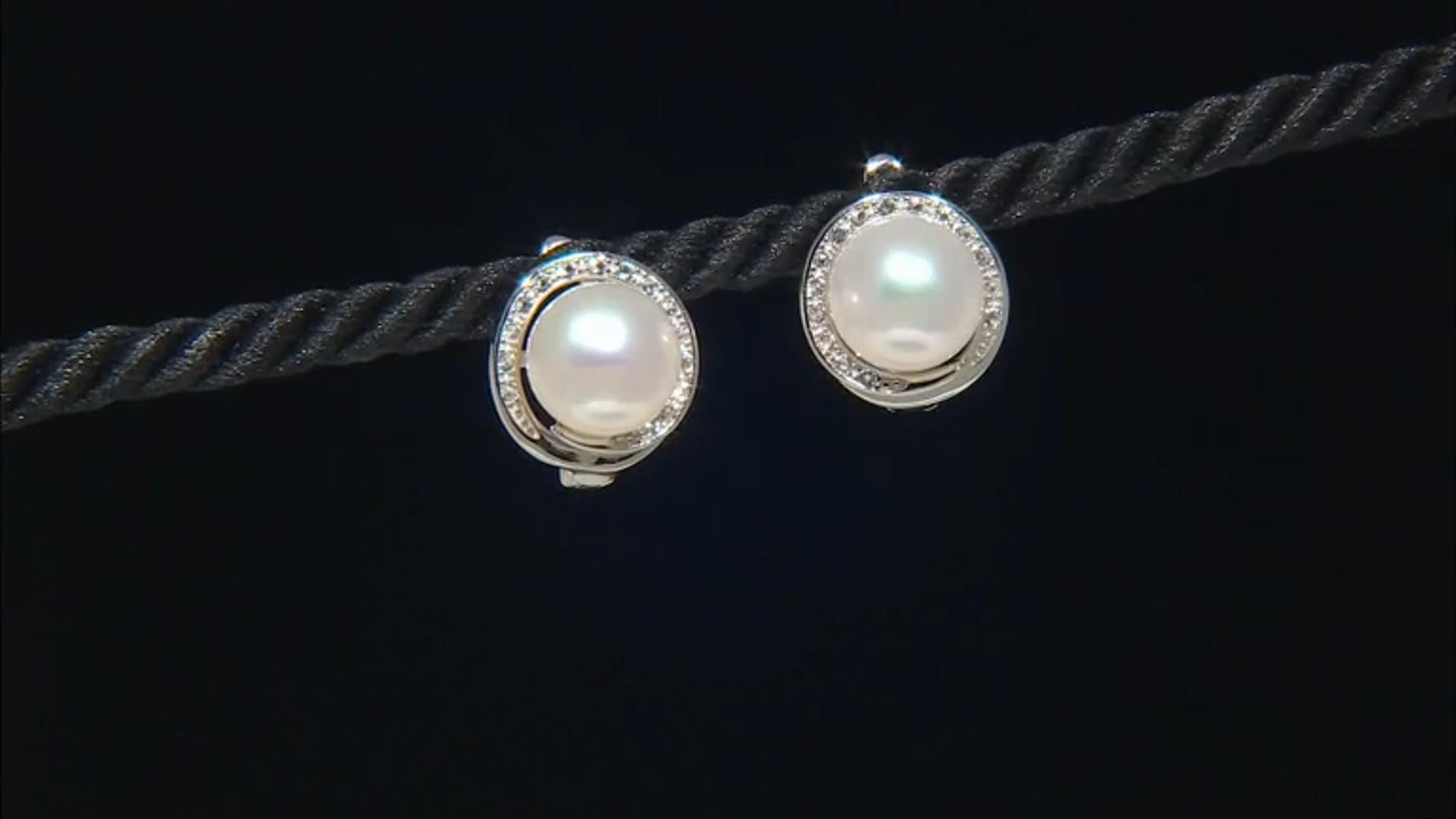 White Cultured Freshwater Pearl and White Topaz Accents Rhodium Over Sterling Silver Earrings Video Thumbnail