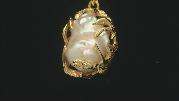 Genusis™ White Cultured Freshwater Pearl 18k Yellow Gold Over Sterling Silver Pendant with Chain Video Thumbnail
