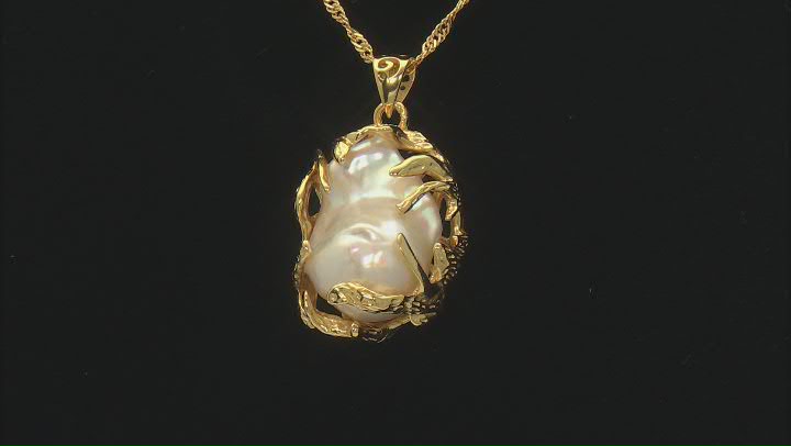 Genusis™ White Cultured Freshwater Pearl 18k Yellow Gold Over Sterling Silver Pendant with Chain Video Thumbnail