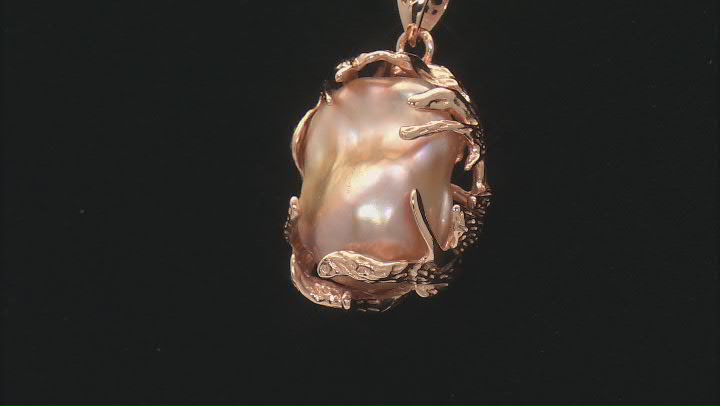 Genusis™ Pink Cultured Freshwater Pearl 18k Rose Gold Over Sterling Silver Pendant with Chain Video Thumbnail