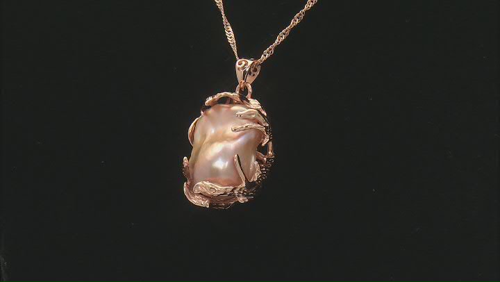 Genusis™ Pink Cultured Freshwater Pearl 18k Rose Gold Over Sterling Silver Pendant with Chain Video Thumbnail