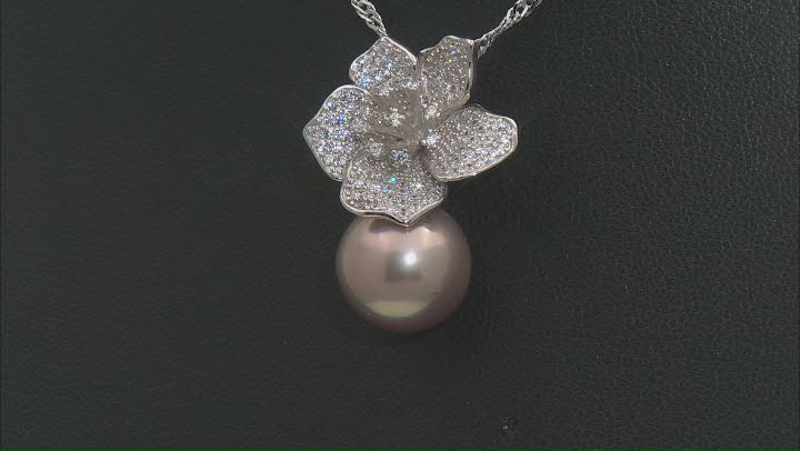 Genusis™ 11mm Pink Cultured Freshwater Pearl & Cubic Zirconia Rhodium Over Silver Pendant with Chain Video Thumbnail