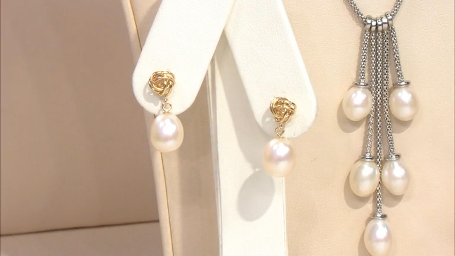 White Cultured Freshwater Pearl 14k Yellow Gold Dangle Earrings Video Thumbnail