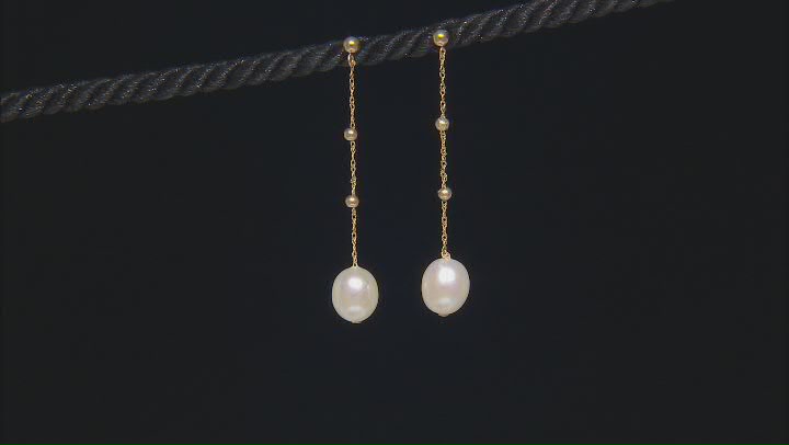 White Cultured Freshwater Pearl 14k Yellow Gold Dangle Earrings Video Thumbnail