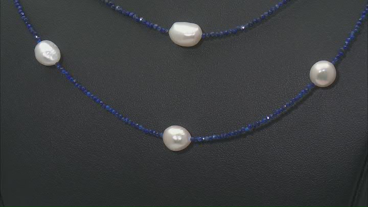 White Cultured Freshwater Pearl and Lapis Lazuli Rhodium Over Sterling Silver Necklace Set of 3 Video Thumbnail