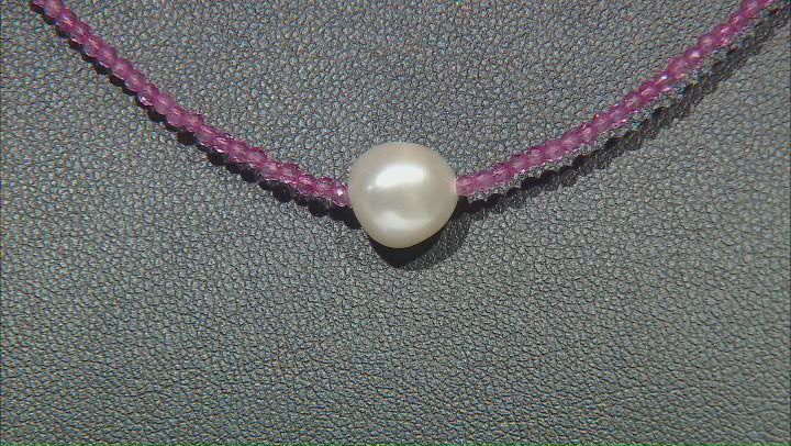 White Cultured Freshwater Pearl and Gemstone Rhodium Over Sterling Necklace Set of 3 Video Thumbnail