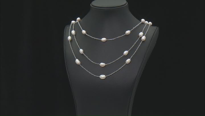 White Cultured Freshwater Pearl and Grey Labradorite Rhodium Over Silver Necklace Set of 3 Video Thumbnail