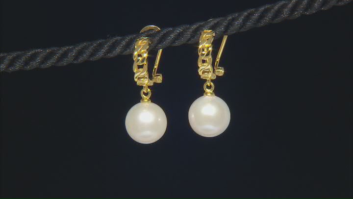Genusis™ White Cultured Pearl 18k Yellow Gold Over Sterling Silver Earrings Video Thumbnail