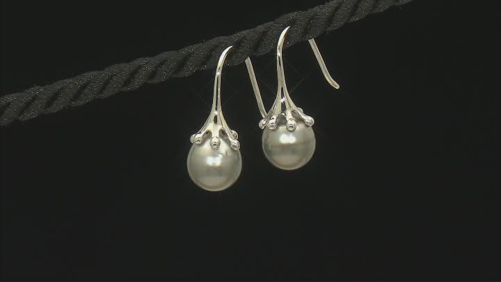Cultured Tahitian Pearl Rhodium Over Sterling Silver Drop Earrings Video Thumbnail