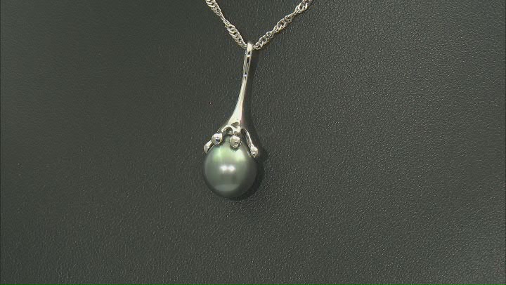 Cultured Tahitian Pearl Rhodium Over Sterling Silver Pendant with Chain Video Thumbnail