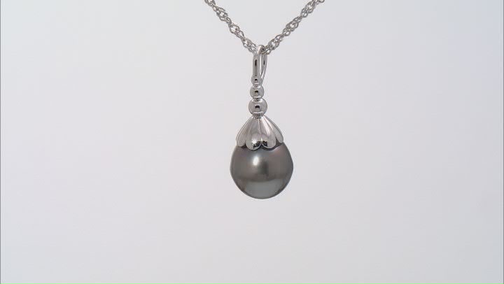Cultured Tahitian Pearl Rhodium Over Sterling Silver Pendant with Chain Video Thumbnail