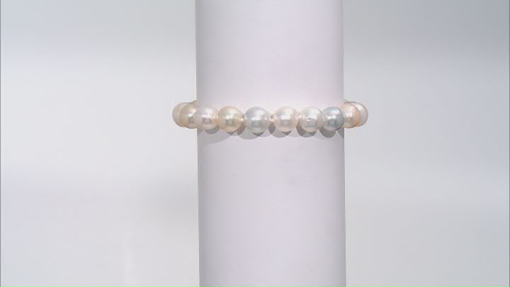 Multi-Color Cultured Japanese Akoya Pearl Rhodium Over Sterling Silver Bracelet Video Thumbnail