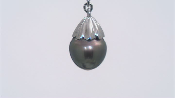 Platinum Cultured Tahitian Pearl and White Topaz Accents Rhodium Over Sterling Silver Enhancer Video Thumbnail