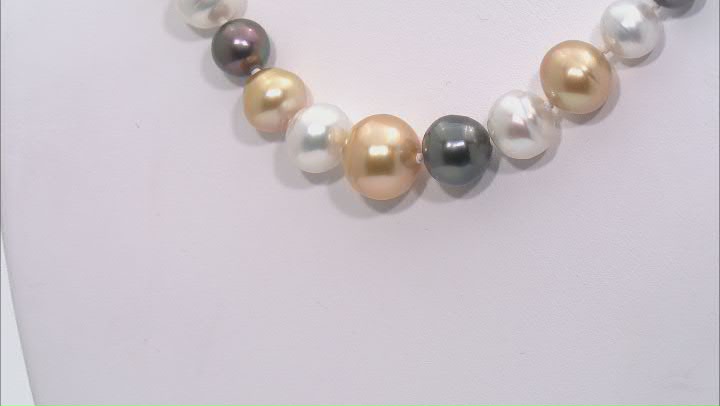 Multi-Color Cultured Tahitian and South Sea Pearls 14k Yellow Gold Over Sterling Silver Necklace Video Thumbnail