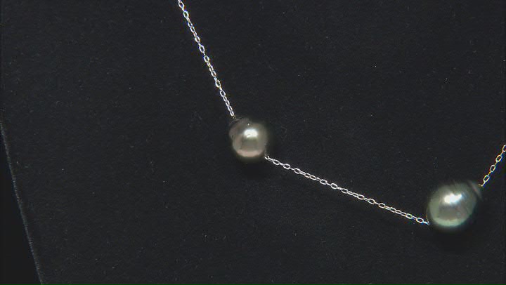 Cultured Tahitian Pearl Rhodium Over Sterling Silver Station Necklace Video Thumbnail