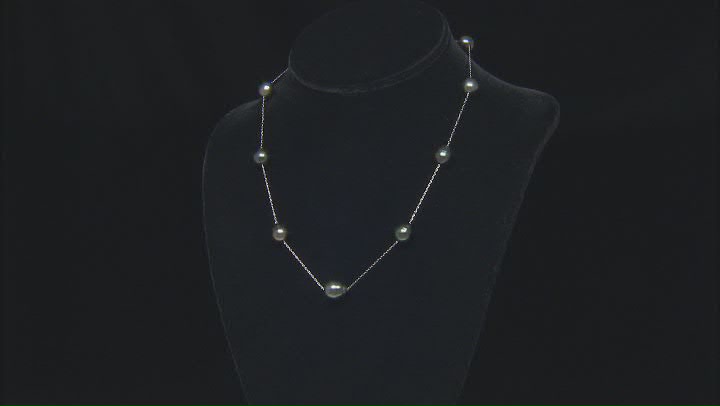 Cultured Tahitian Pearl Rhodium Over Sterling Silver Station Necklace Video Thumbnail