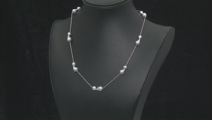 Multicolor Cultured Japanese Akoya Pearl Rhodium Over 14k White Gold Station Necklace Video Thumbnail