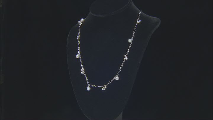 Platinum Cultured Japanese Akoya Pearl Rhodium Over Sterling Silver Station Necklace Video Thumbnail