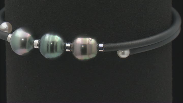 Cultured Tahitian and 4-5mm Cultured Japanese Akoya Pearl Rhodium Over Sterling Bracelet Video Thumbnail
