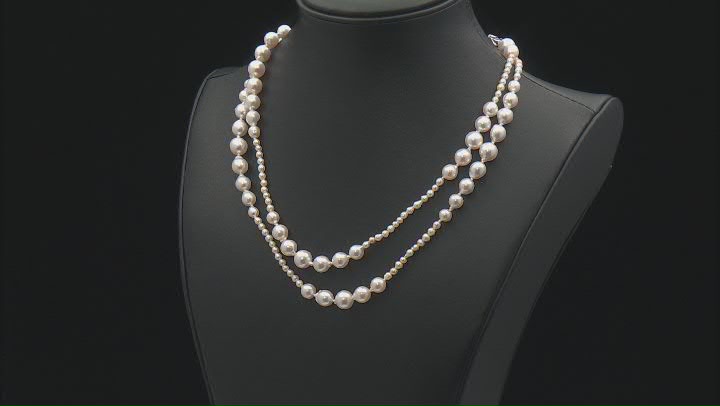 Multicolor Cultured Japanese Akoya Pearl Rhodium Over Sterling Silver Necklace Video Thumbnail