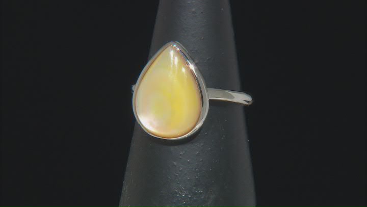 Pear Shaped Golden South Sea Mother Of Pearl Rhodium Over Sterling Silver Ring Video Thumbnail